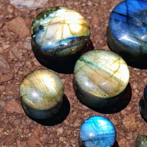 Stone Plugs Gauges Labradorite Stone Plugs Artist Color Choice Double Flare Body Jewelry for Stretched Ears Natural Organic Pair image 5