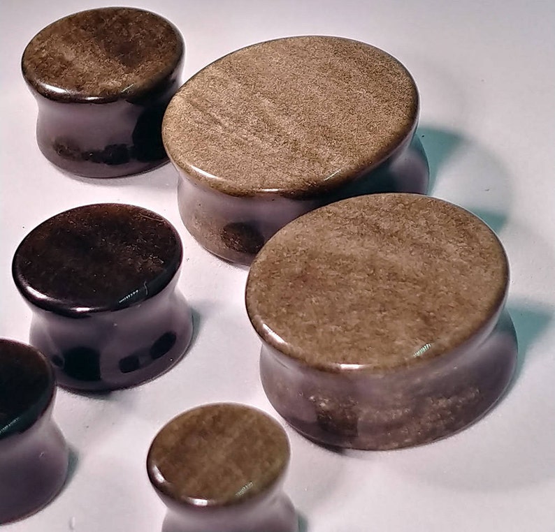 Stone Plugs Gauges Golden Black Obsidian Stone Plugs Etsy