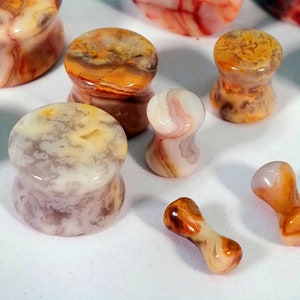 Stone Plugs Gauges Crazy Lace Agate Stone Plugs Double Flare Body Jewelry for Stretched Ears Natural Organic Pair image 3