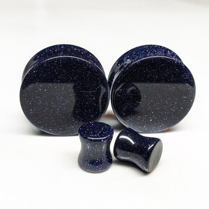 Glass Plugs Gauges -Blue Goldstone Glass Plugs - Double Flare Body Jewelry for Stretched Ears - Natural Organic (Pair)