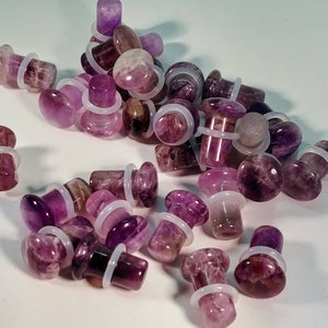 Stone Plugs Gauges Amethyst Stone Plugs Single Flare Body Jewelry for Stretched Ears Natural Organic Pair image 5