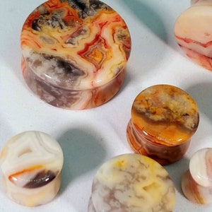 Stone Plugs Gauges Crazy Lace Agate Stone Plugs Double Flare Body Jewelry for Stretched Ears Natural Organic Pair image 7