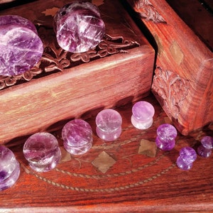 Stone Plugs Gauges - Amethyst Stone Plugs - Double Flare Body Jewelry for Stretched Ears - Natural Organic (Pair)