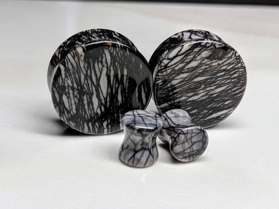 Organic Natural Red Net Jasper Double Flared Plugs Organic Natural Red Net Jasper Double Flared Plugs