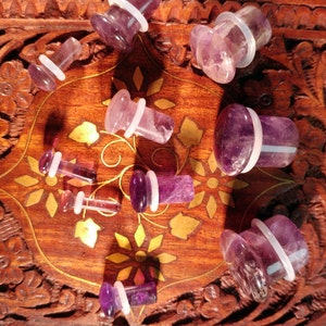 Stone Plugs Gauges Amethyst Stone Plugs Single Flare Body Jewelry for Stretched Ears Natural Organic Pair image 9