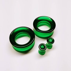 Glass Tunnel Plugs Gauges - Green Glass Tunnels - Double Flare Body Jewelry for Stretched Ears - Natural Organic (Pair)