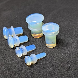 Glass Plugs Gauges Opalite Glass Plugs Single Flare Body Jewelry for Stretched Ears Natural Organic Pair image 2