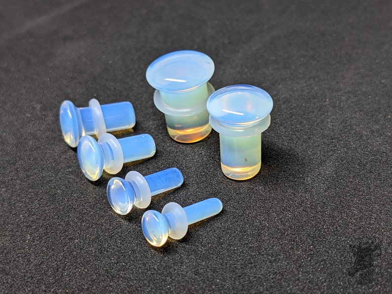 Glass Plugs Gauges Opalite Glass Plugs Single Flare Body Jewelry for Stretched Ears Natural Organic Pair image 2