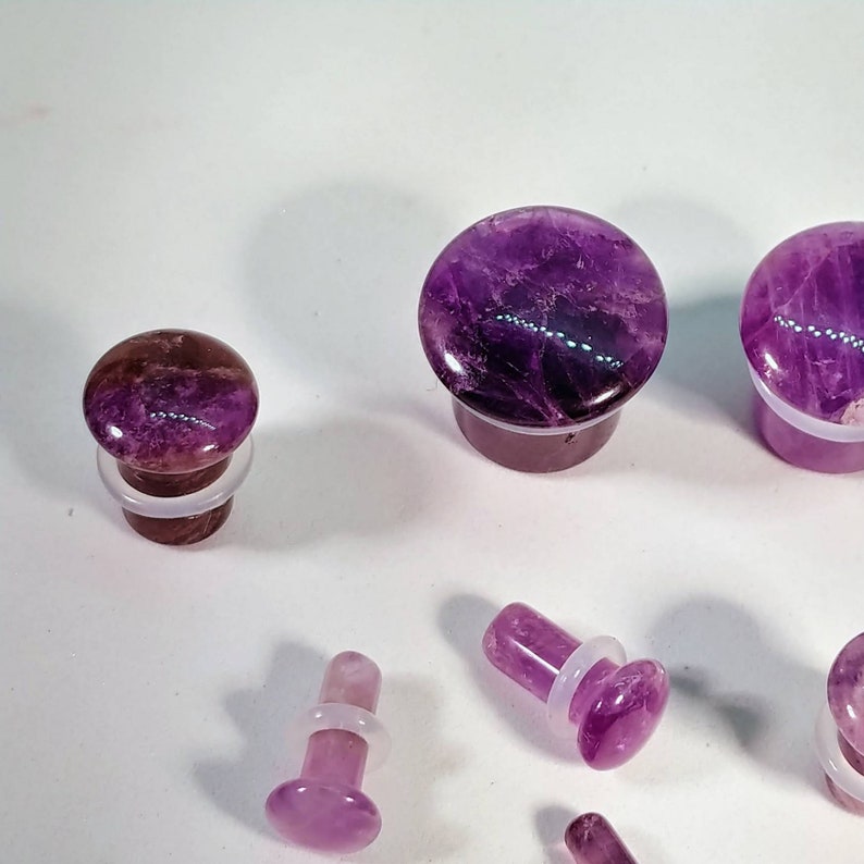 Stone Plugs Gauges Amethyst Stone Plugs Single Flare Body Jewelry for Stretched Ears Natural Organic Pair image 3