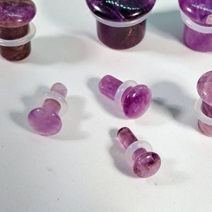 Stone Plugs Gauges Amethyst Stone Plugs Single Flare Body Jewelry for Stretched Ears Natural Organic Pair image 2