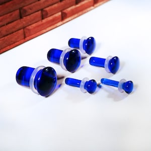 Dark Blue Glass Plugs: Single Flare Stretched Ear Gauges (Pair)