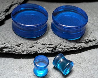 Ozean-Blau Glas-Stecker: Double Flare Gestreckter Ohrschmuck