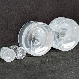 Concave Crystal Glass Plugs: Double Flare Stretched Ear Gauges (Pair)