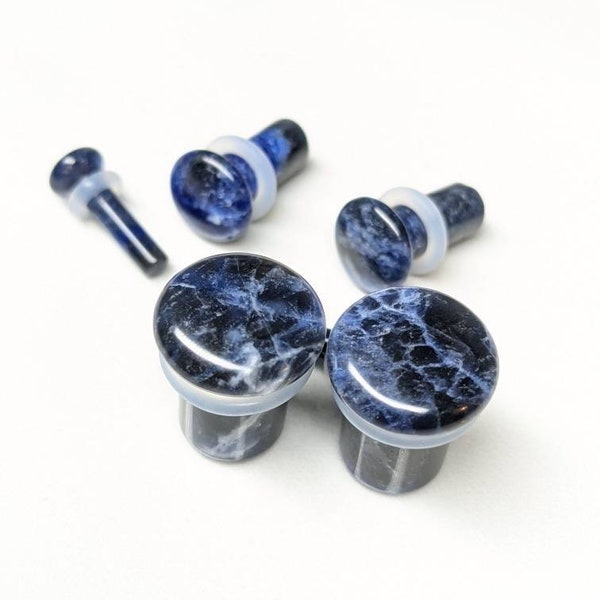 Sodalite Stone Plugs: Single Flare Gauges, Stretched Ear Jewelry (Pair)