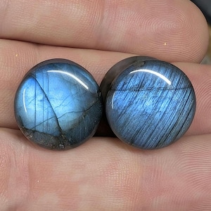 Pair of 9/16&quot; Inch (14mm) Labradorite Stone Plugs AAA Grade