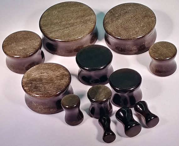 Organic Natural White And Brown Double Flared Stone Plugs Organic Natural White And Brown Double Flared Stone Plugs