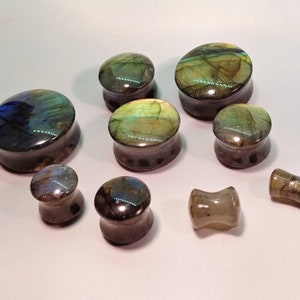 Stone Plugs Gauges Labradorite Stone Plugs Artist Color Choice Double Flare Body Jewelry for Stretched Ears Natural Organic Pair image 7