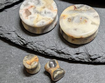 Crazy Lace Agate Stone Plugs: Double Flare Stretched Ear Gauges