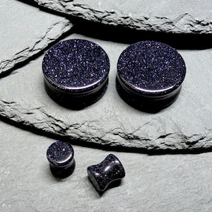 Blue Goldstone Glass Plugs: Double Flare Stretched Ear Gauges