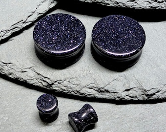 Blau Goldstone Glasstecker: Double Flare Gestreckte Ohr Gauges