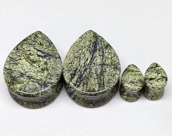 Expansores de piedra jaspe serpentino en forma de lágrima: calibres de doble ensanchamiento