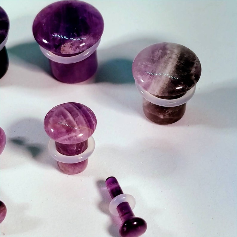 Stone Plugs Gauges Amethyst Stone Plugs Single Flare Body Jewelry for Stretched Ears Natural Organic Pair image 4