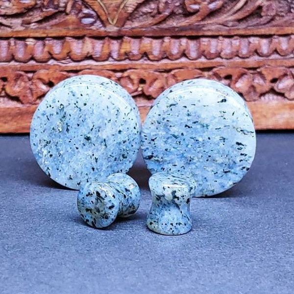 Stone Plugs Gauges - Speckled Quartz Stone Plugs - Double Flare Body Jewelry for Stretched Ears - Natural Organic (Pair)