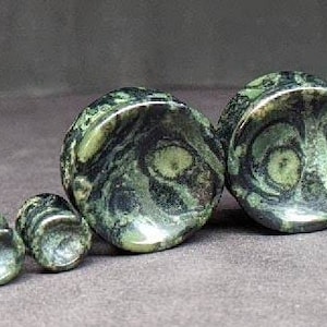 Green Eye Jasper Stone Plugs: Concave Double Flare Gauges