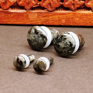 Stone Plugs Gauges - Larvikite Stone Plugs - Single Flare Body Jewelry for Stretched Ears - Natural Organic (Pair)