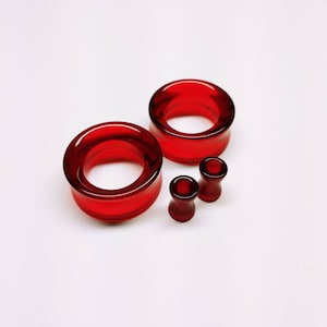 Glass Tunnel Plugs Gauges - Red Glass Tunnels - Double Flare Body Jewelry for Stretched Ears - Natural Organic (Pair)