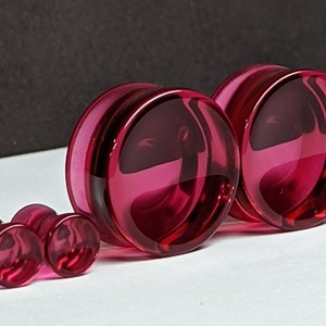 Concave Glass Plugs Gauges - Pink Glass Plugs - Double Flare Body Jewelry for Stretched Ears - Natural Organic (Pair)