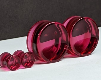 Concave Glass Plugs Gauges - Pink Glass Plugs - Double Flare Body Jewelry for Stretched Ears - Natural Organic (Pair)