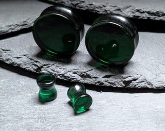 Dark Green Glass Plugs: Double Flare Stretched Ear Jewelry