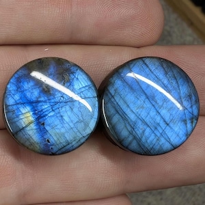 Pair of  3/4&quot; Inch (19mm) Labradorite Stone Plugs AAA Grade