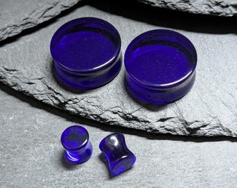 Dunkelblaue Glas-Stecker: Double Flare gestreckter Ohrschmuck (Paar)