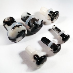 Stone Plugs Gauges - Zebra Stone Plugs - Single Flare Body Jewelry for Stretched Ears - Natural Organic (Pair)