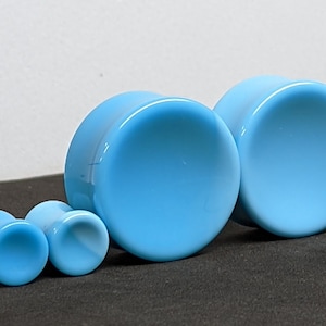 Teal Blue Concave Glass Plugs: Double Flare Stretched Ear Gauges