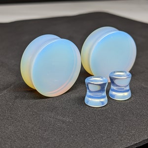 Glass Plugs Gauges - Opalite Glass Plugs - Double Flare Body Jewelry for Stretched Ears - Natural Organic (Pair)