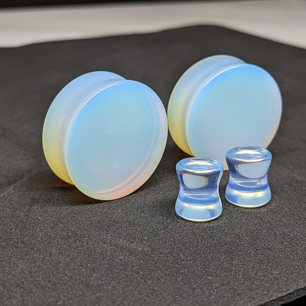 Glass Plugs Gauges - Opalite Glass Plugs - Double Flare Body Jewelry for Stretched Ears - Natural Organic (Pair)