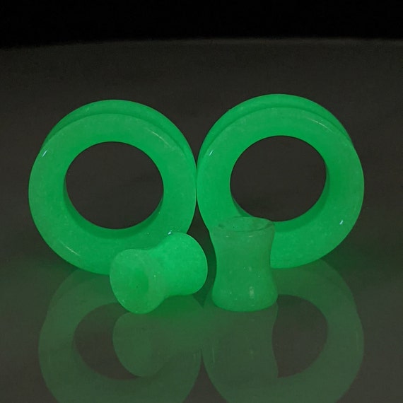 Pair of Double Flared Ear Plugs Thin Silicone Glow-in-the