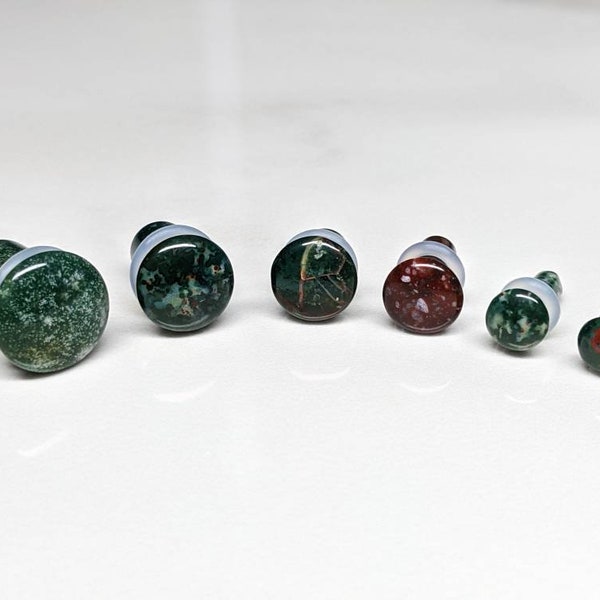 Stone Plugs Gauges - Indian Bloodstone Stone Plugs - Single Flare Body Jewelry for Stretched Ears - Natural Organic (Pair)