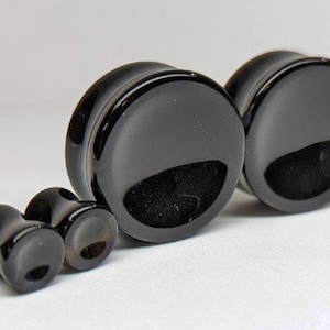 Schwarze Achat Stein Plugs: Konkave Double Flare Gauges (Paar)
