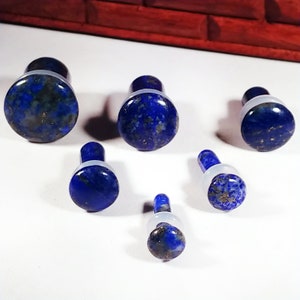 Stone Plugs Gauges - Lapis Lazuli Stone Plugs - Single Flare Body Jewelry for Stretched Ears - Natural Organic (Pair)