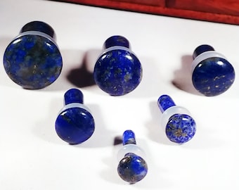 Lapis Lazuli Stone Plugs: Single Flare, Stretched Ear Gauges (Pair)