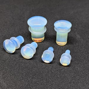 Glass Plugs Gauges - Opalite Glass Plugs - Single Flare Body Jewelry for Stretched Ears - Natural Organic (Pair)