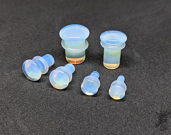 Glass Plugs Gauges - Opalite Glass Plugs - Single Flare Body Jewelry for Stretched Ears - Natural Organic (Pair)