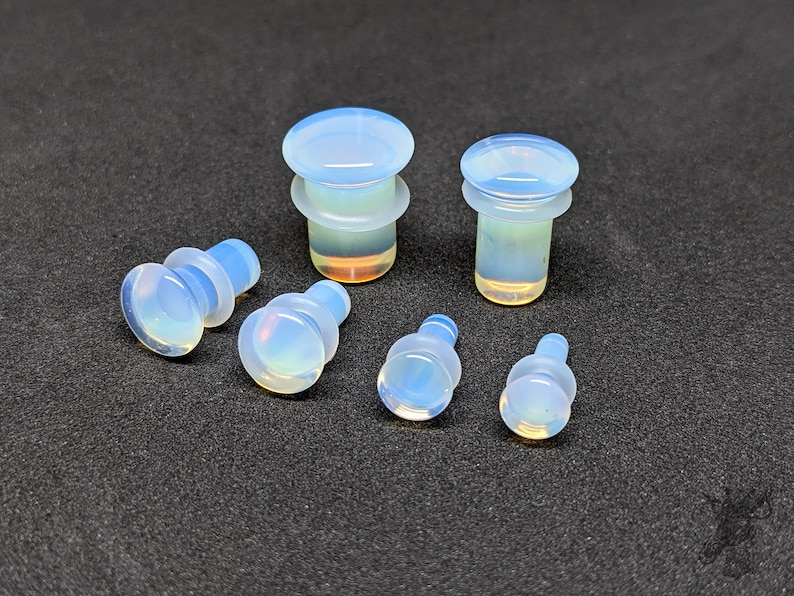 Glass Plugs Gauges Opalite Glass Plugs Single Flare Body Jewelry for Stretched Ears Natural Organic Pair image 1