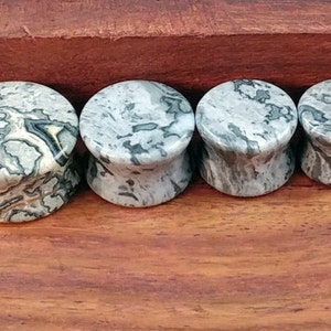 Stone Plugs Gauges Gray Wave Jasper Stone Plugs Double Flare Body Jewelry for Stretched Ears Natural Organic Pair image 2