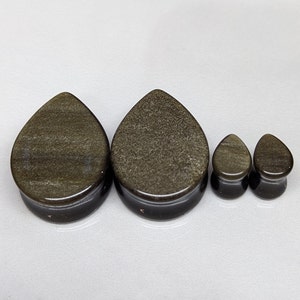Teardrop Golden Obsidian Stone Plugs: Double Flare Gauges (Pair)