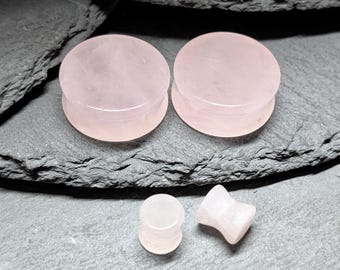 Pink Quartz Stone Plugs: Natural Double Flare Gauges (Pair)